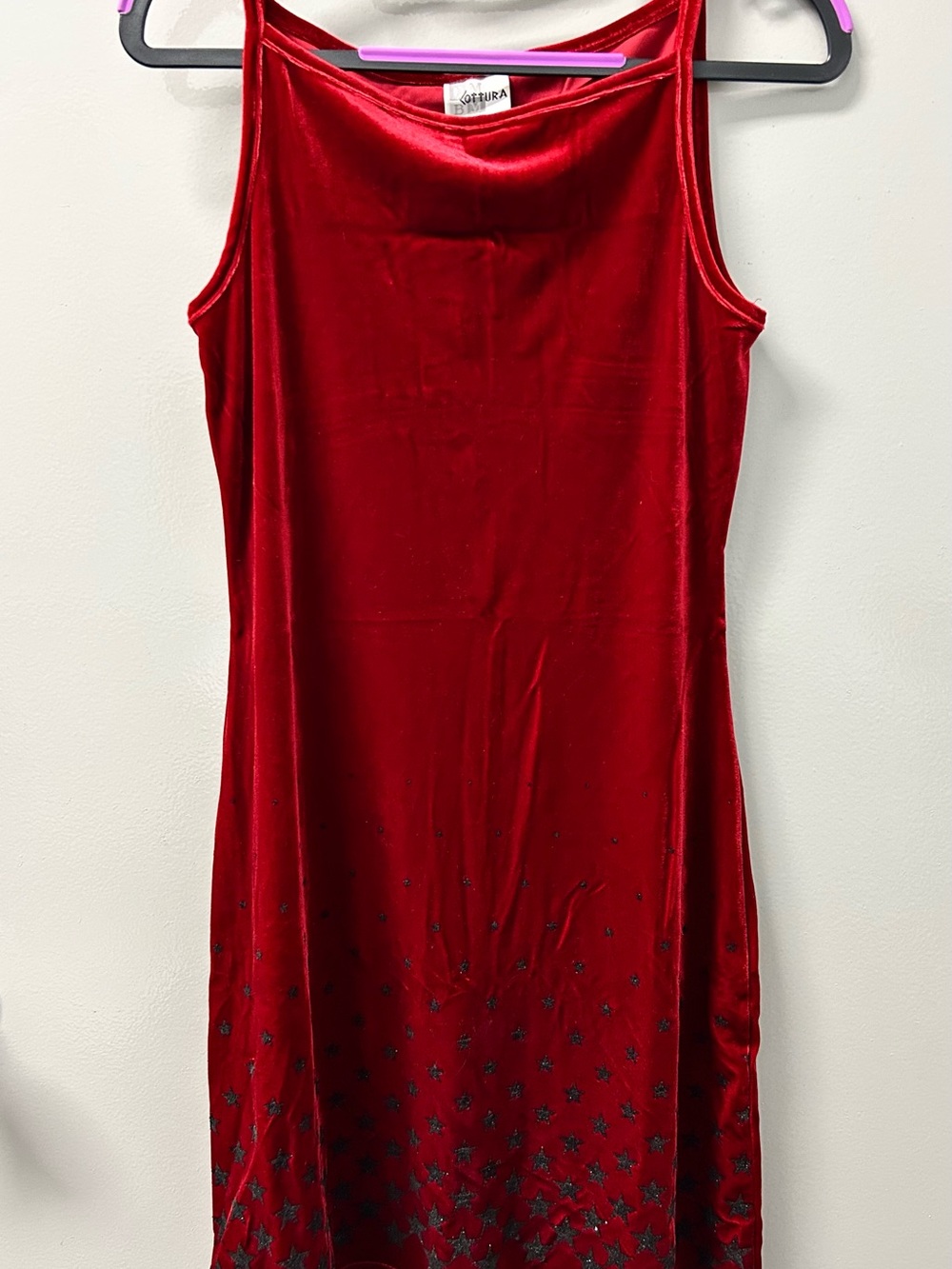 Red Velvet Slip Mini Dress with Black Star Detail Sz Medium